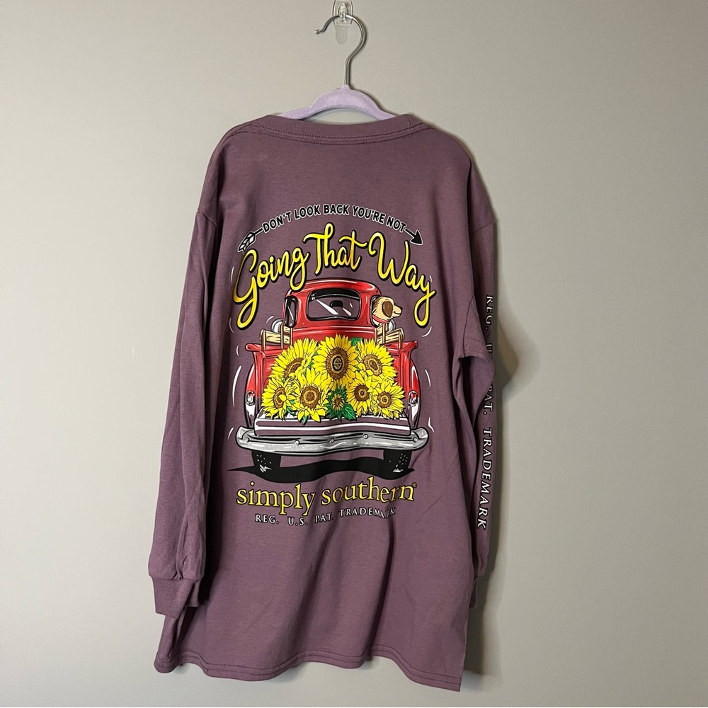 Simply Southern Purple and Yellow Long Sleeve Tee with Sunflower Graphic